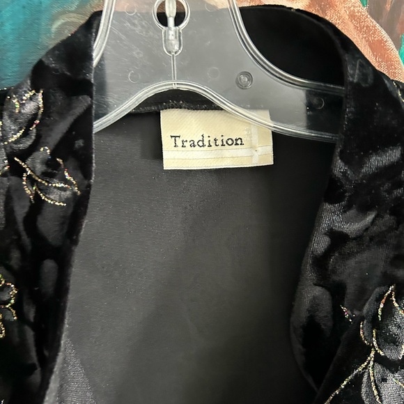 Vintage 90s Tradition black Velvet Jacket Floral Gold Sparkle Asian Cocktail 14 - Picture 3 of 16